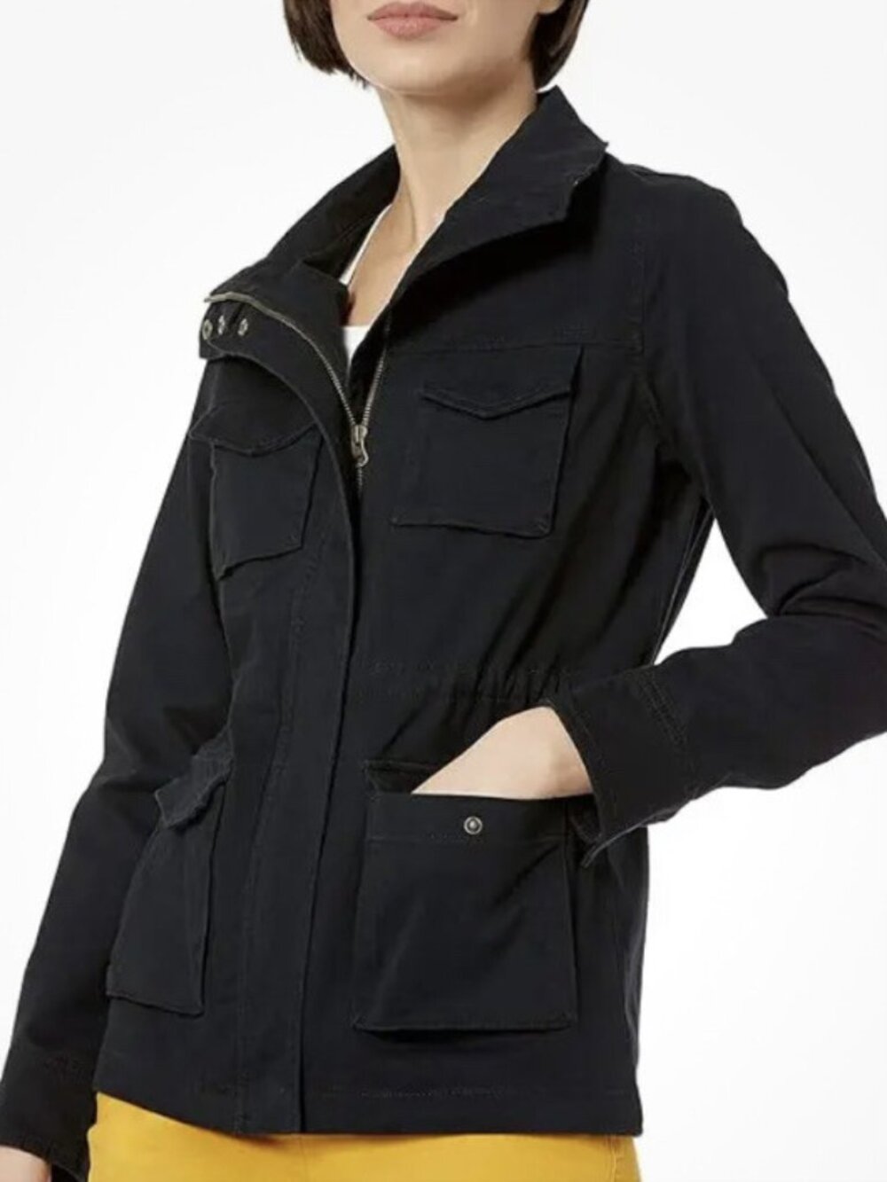 Uniqlo Cinched Waist Utility Rain Jacket with Rollable Hood in Black